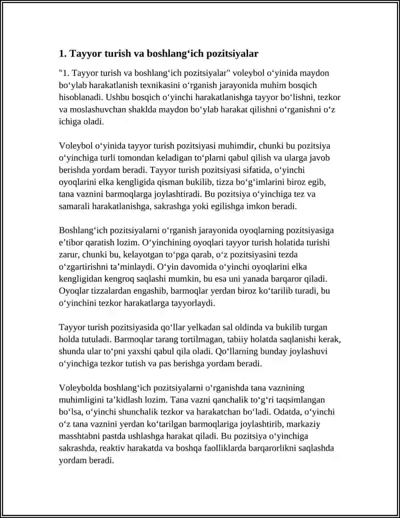 VALEYBOL MAYDON BOʻYLAB HARAKATLANISH TEXNIKIASINI OʻRGATISH 4