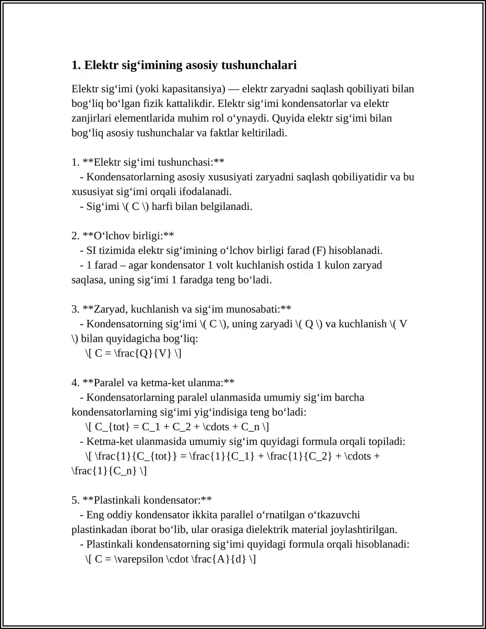 ELEKTR SIG‘IMI. KONDENSATORLAR VA ULARNING TURLARI 4