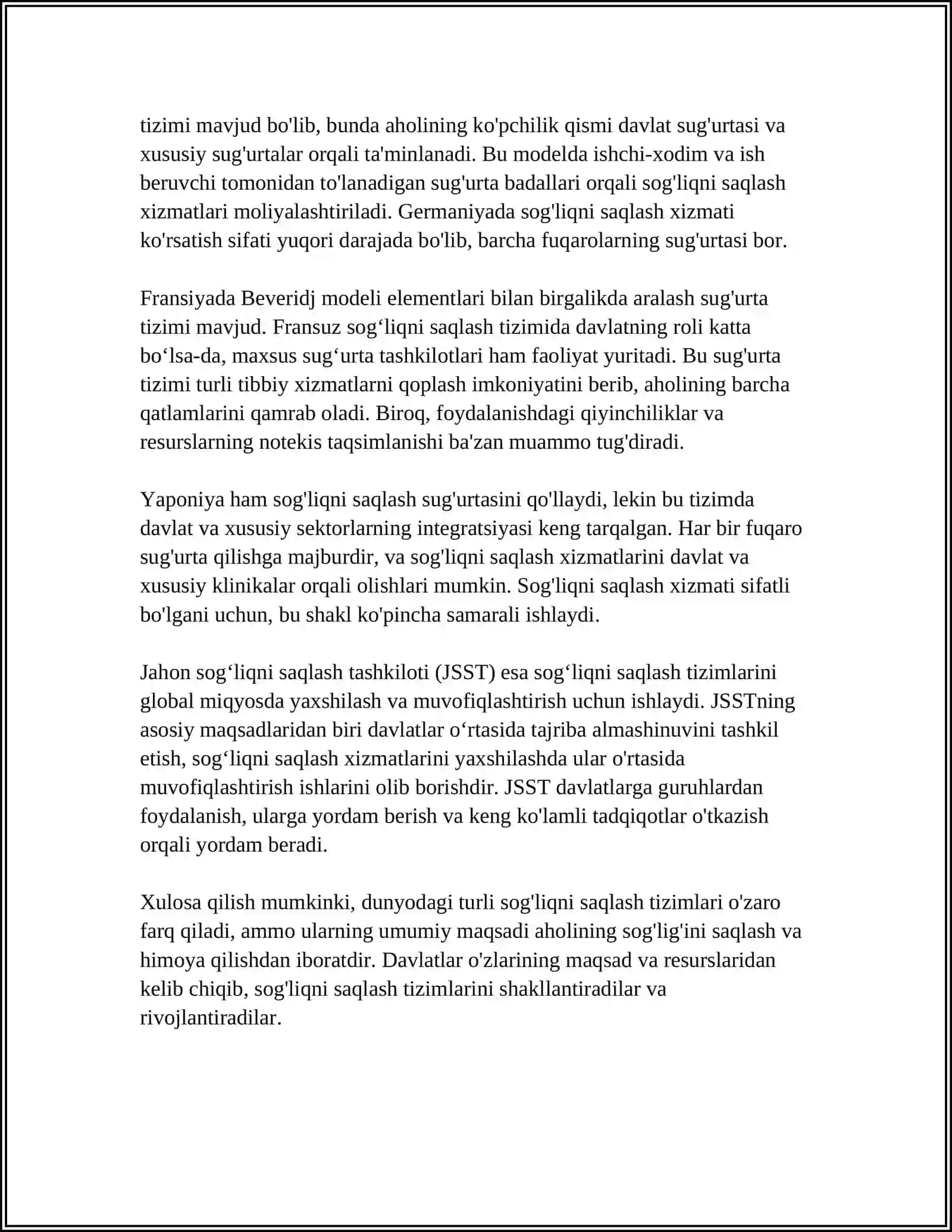XORIJIY DAVLATLARDA SOGʻLIQNI SAQLASH. JAHON SOGʻLOQNI SAQLASH TASHKILOTI 4