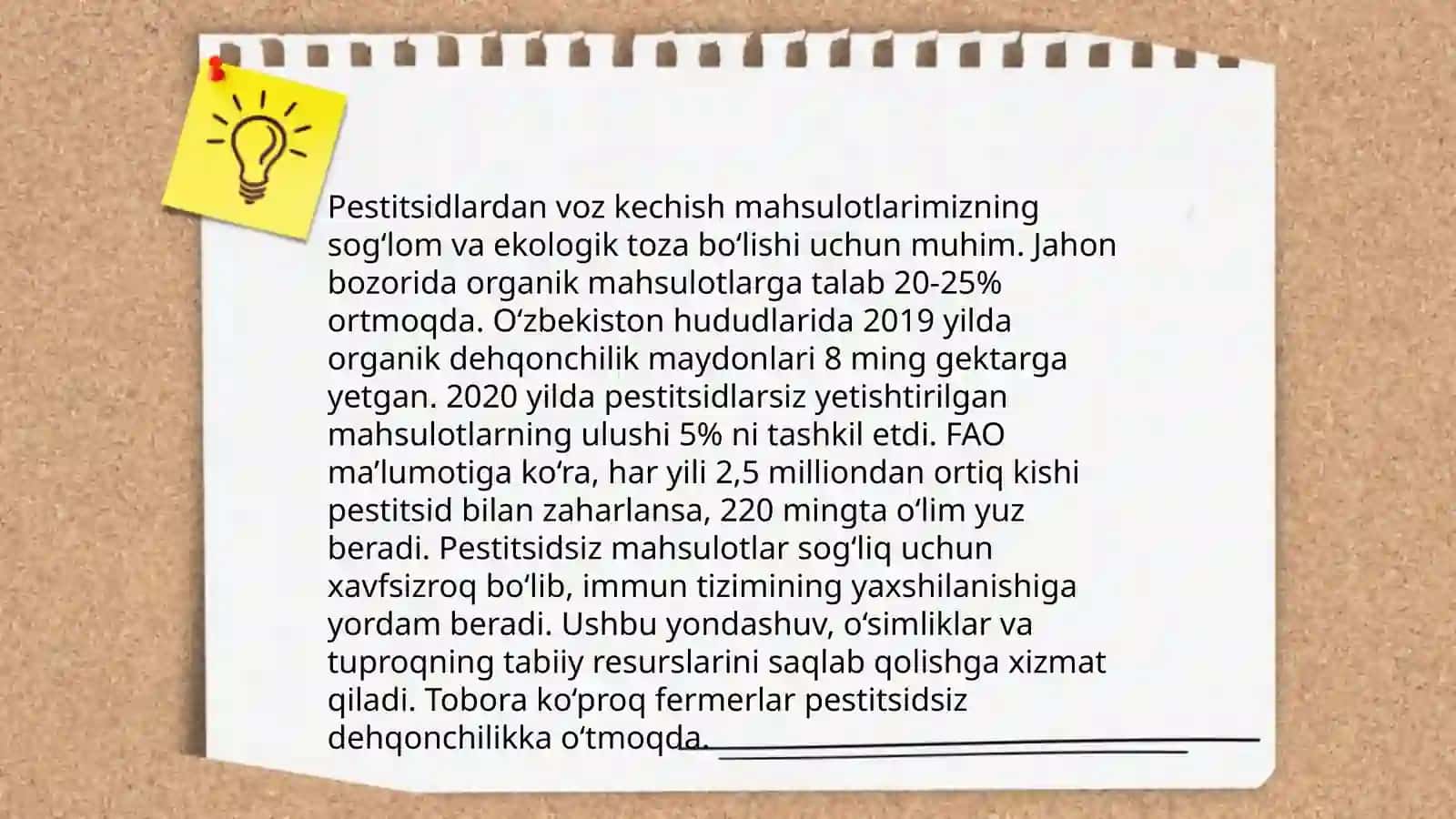Ekologik toza qishloq xo'jaligi mahsulotlarini yetishtirish 4