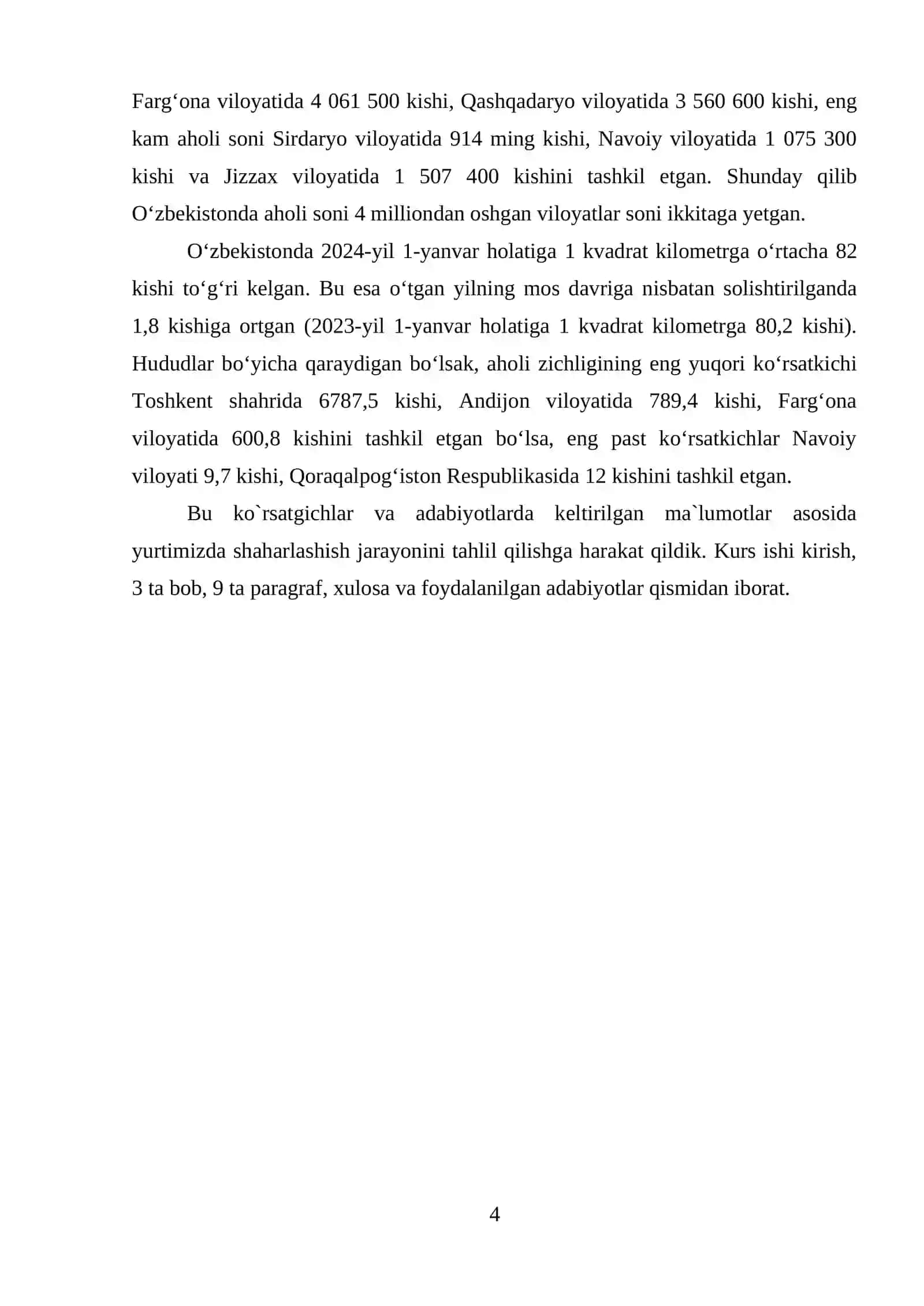 O`zbekiston Respublikasi shaharlar aholisi, urbanizatsiya jarayoni 4
