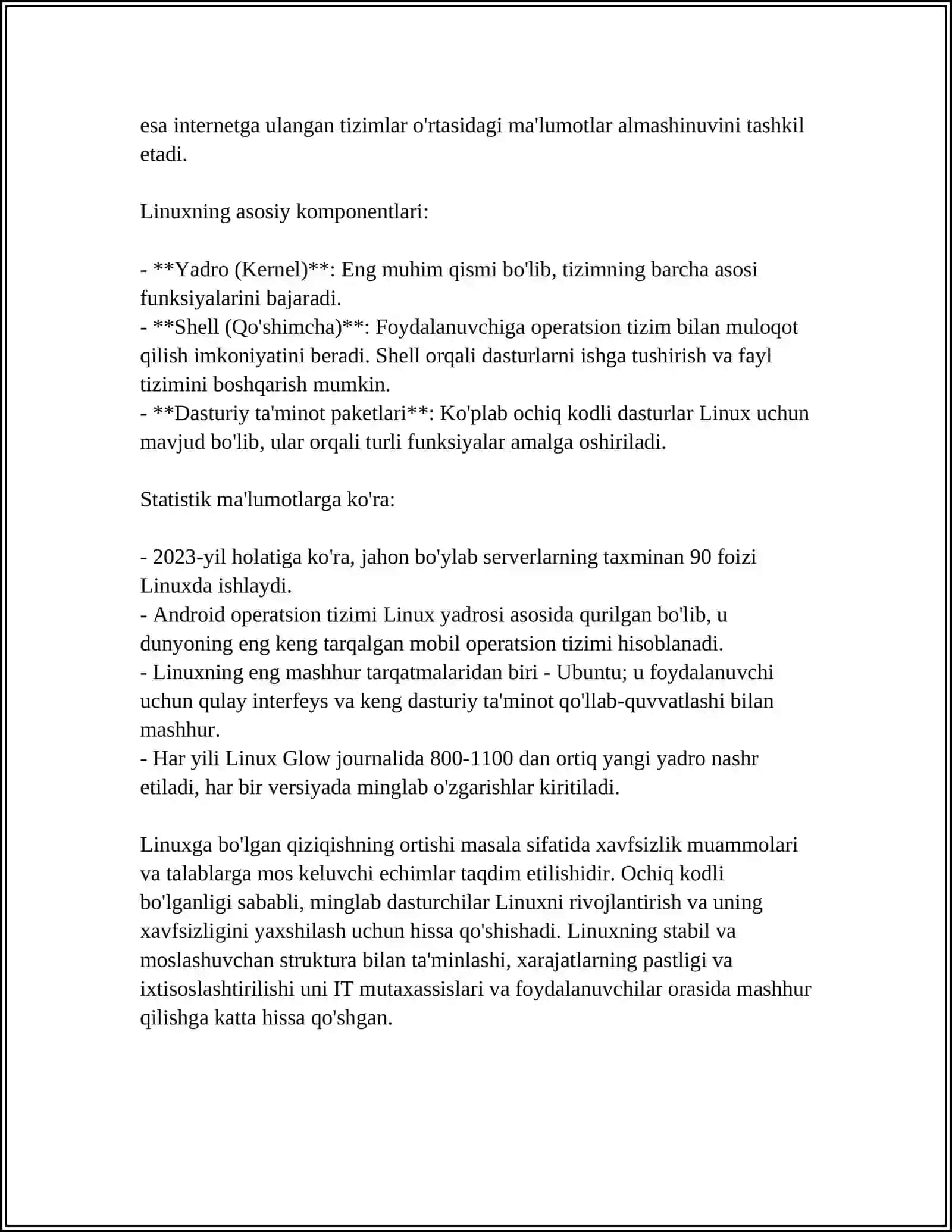 LINUX OTDA IMTIYOZLAR TURLARI, FAYL VA KATALOGLAR UCHUN FOYDALANISHNI BOSHQARISH TARTIBI 4