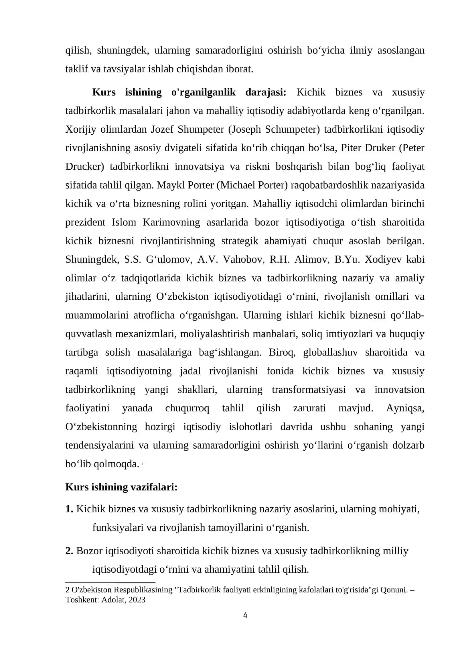 KICHIK BIZNES VA XUSUSIY TADBIRKORLIKNING NAZARIY ASOSLARI VA IQTISODIY AHAMIYATI 4