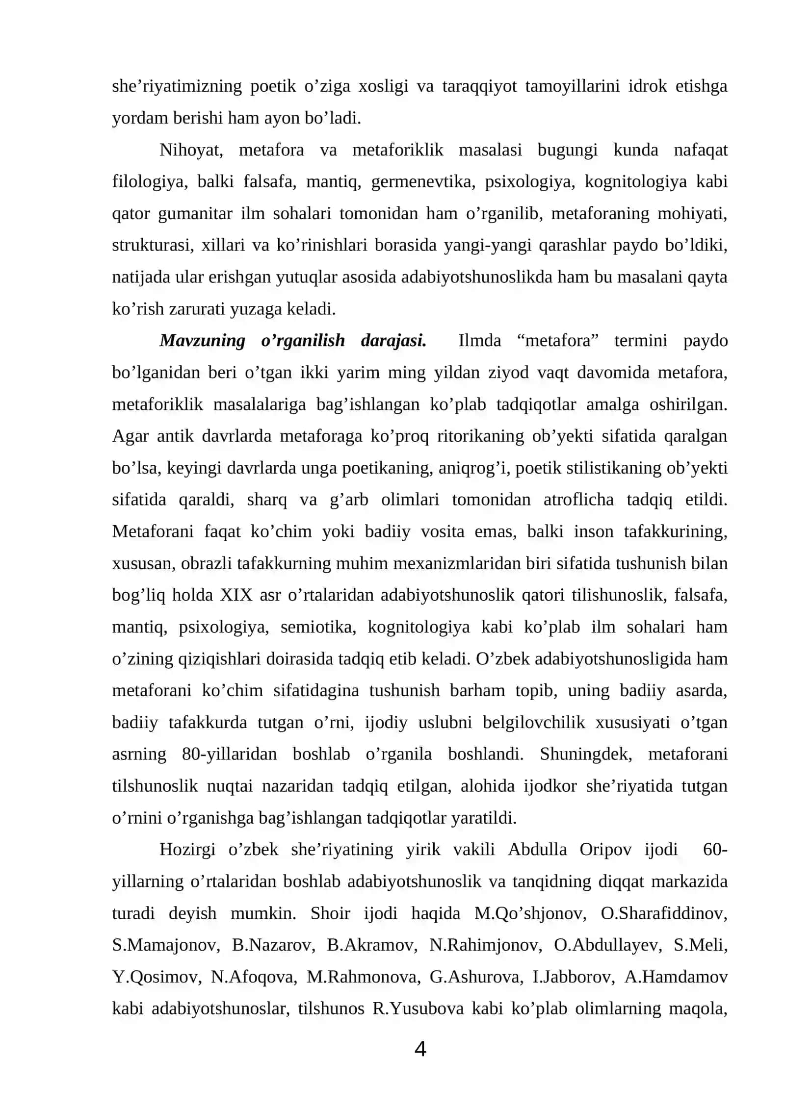 Poeziyada metaforaning o’rni (A. Oripov ijodi misolida) 4
