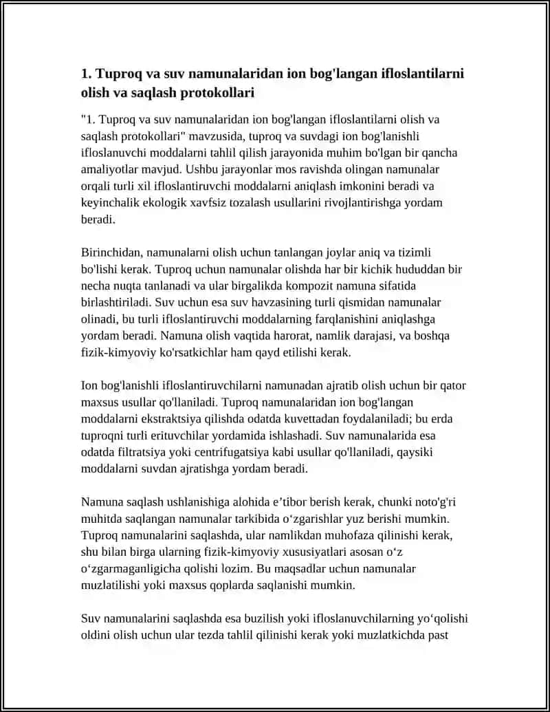 Tuproq va suv namunalaridan ion bog'langan ifloslantilarni olish va saqlash protokollari 4