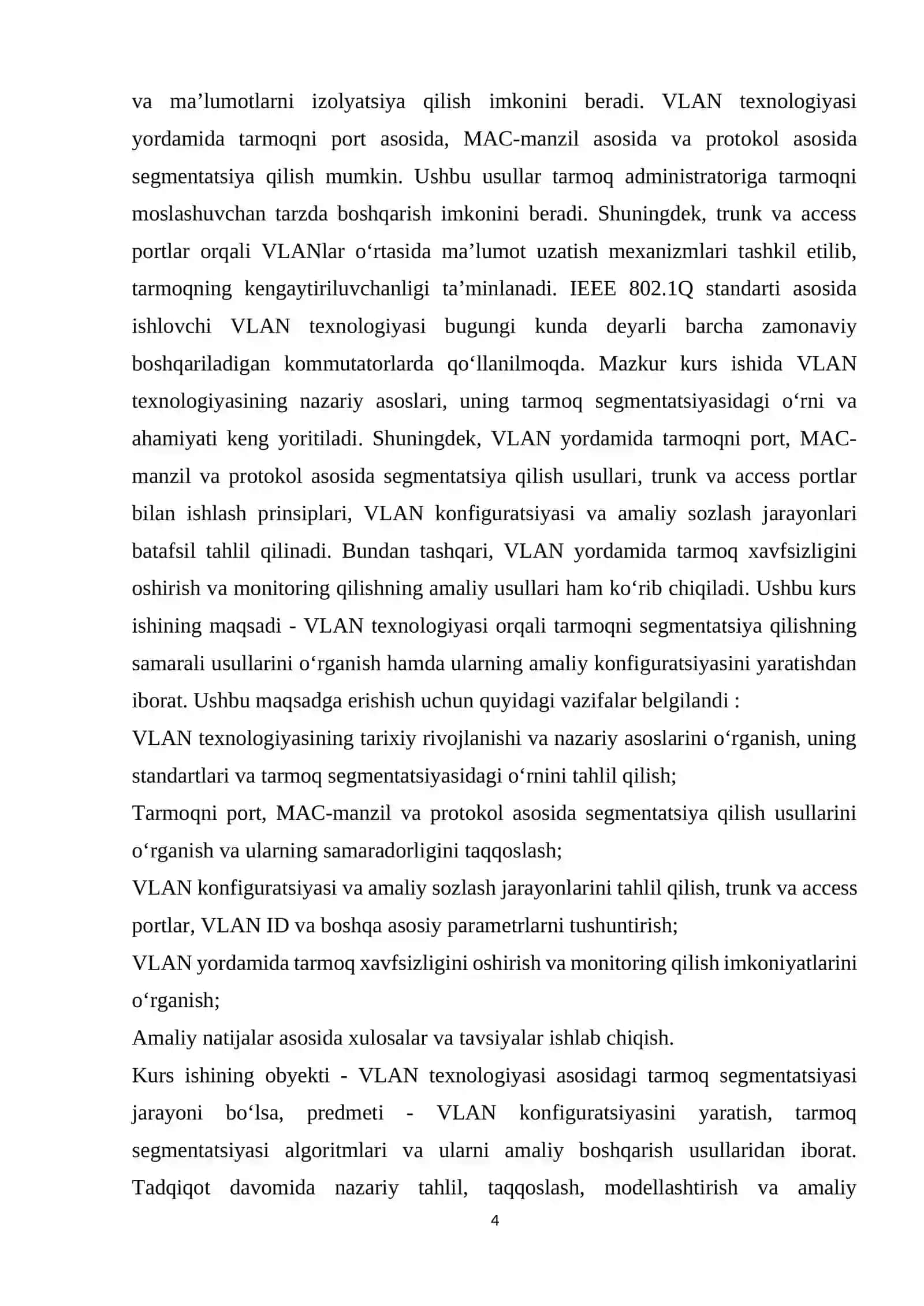 Vlan texnalogiyasi orqali tarmoqni segmentatsiya qilish usullari 4