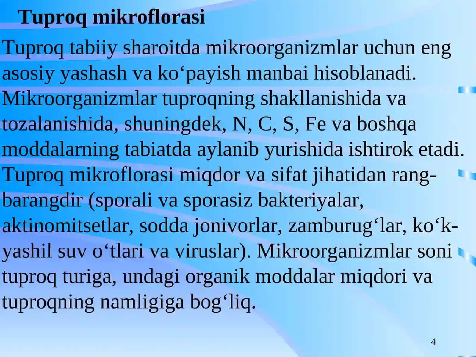Mikroorganizmlar ekologiyasi.Suv, tuproq, havo, mikroflorasi 4
