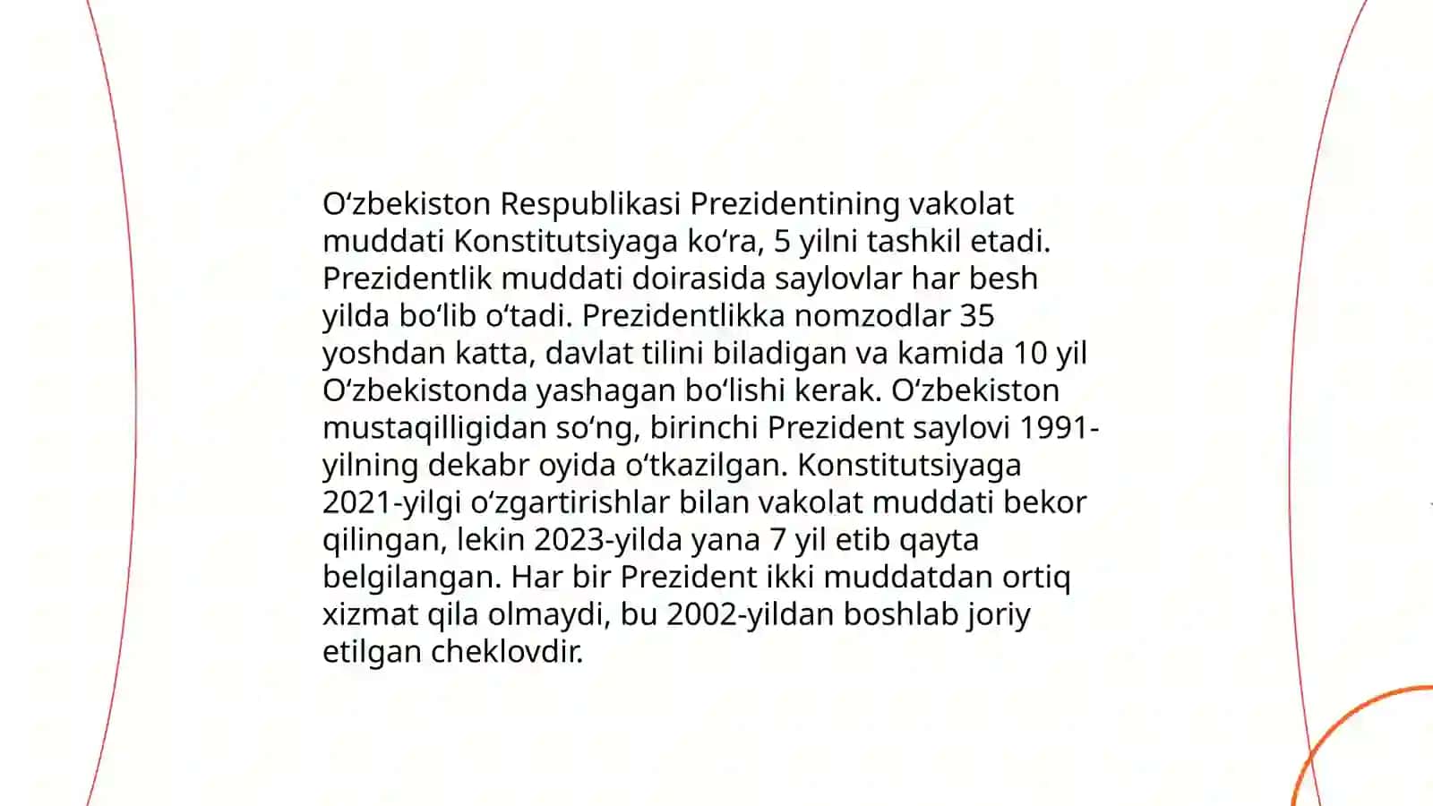 Oʻzbekiston Respublikasi Konstitutsiyasining XIX bobi "Oʻzbekiston Respublikasi Prezidenti" 4