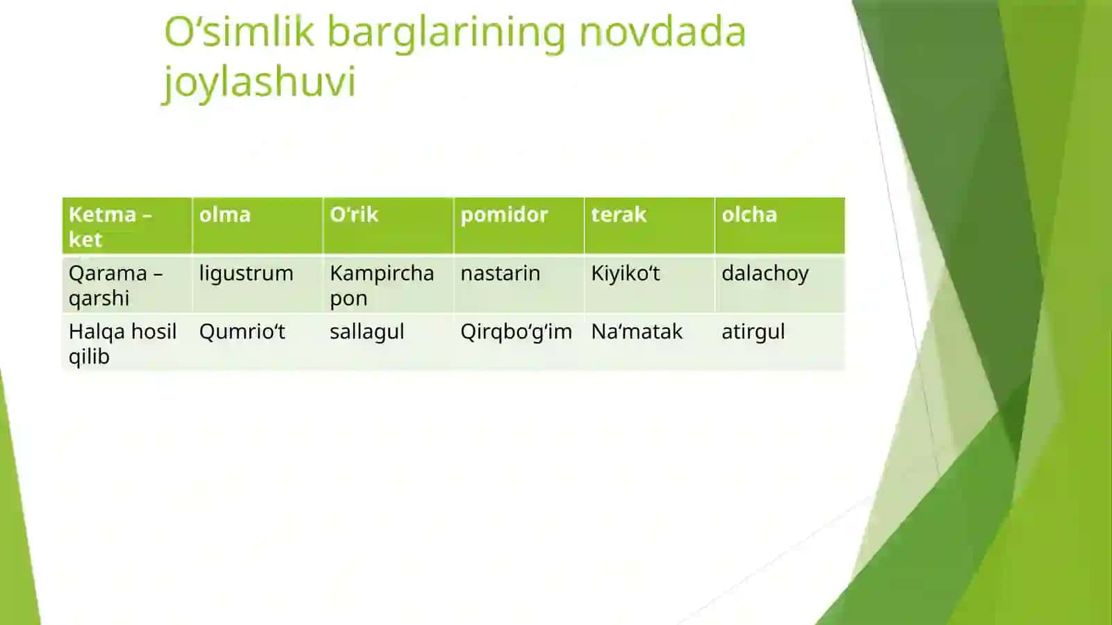 O‘simliklar morfologiyasi qonuniyatlari 4
