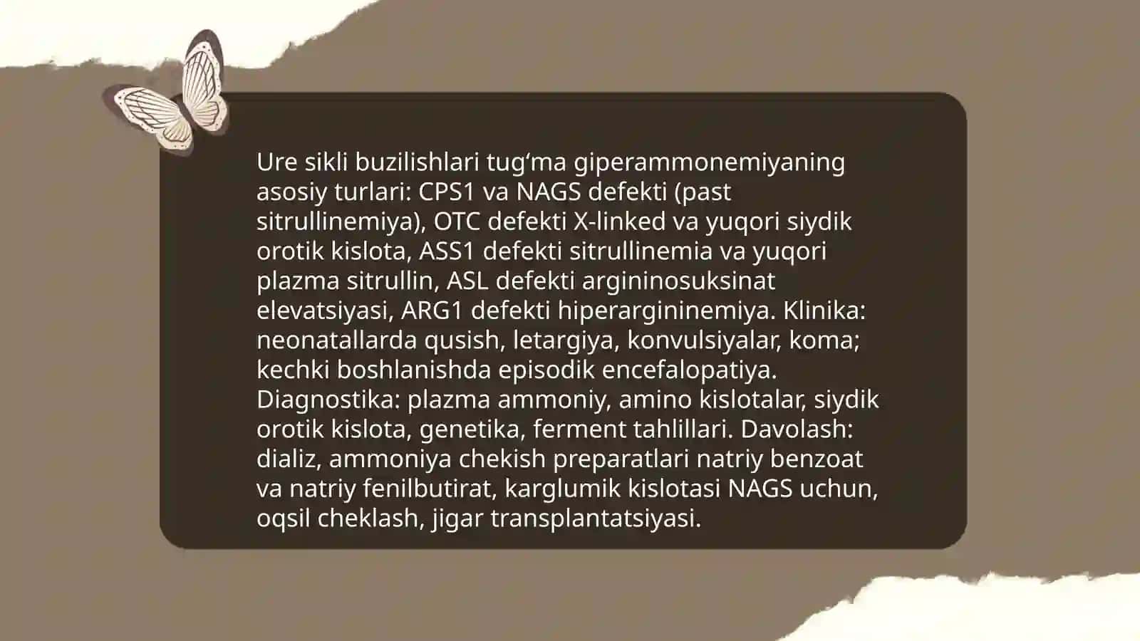 Giperammonemiya turlari, tashxis qo‘yishdagi kilinik ahamiyati 4