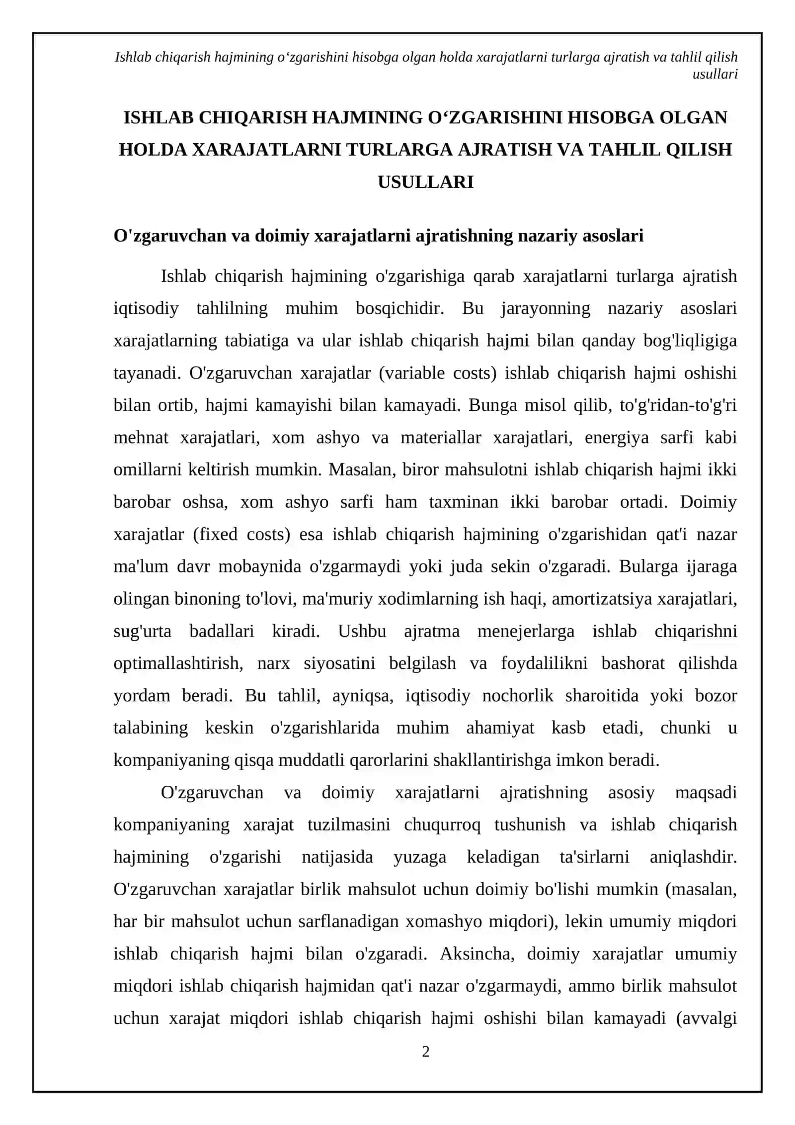 Ishlab chiqarishning hajmi oʻzgarishida xarajatlarni baholash 4