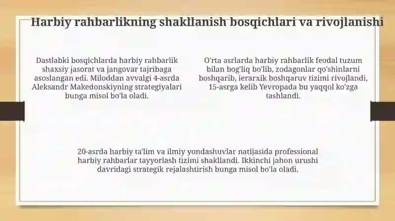 Harbiy rahbar mahorati 4