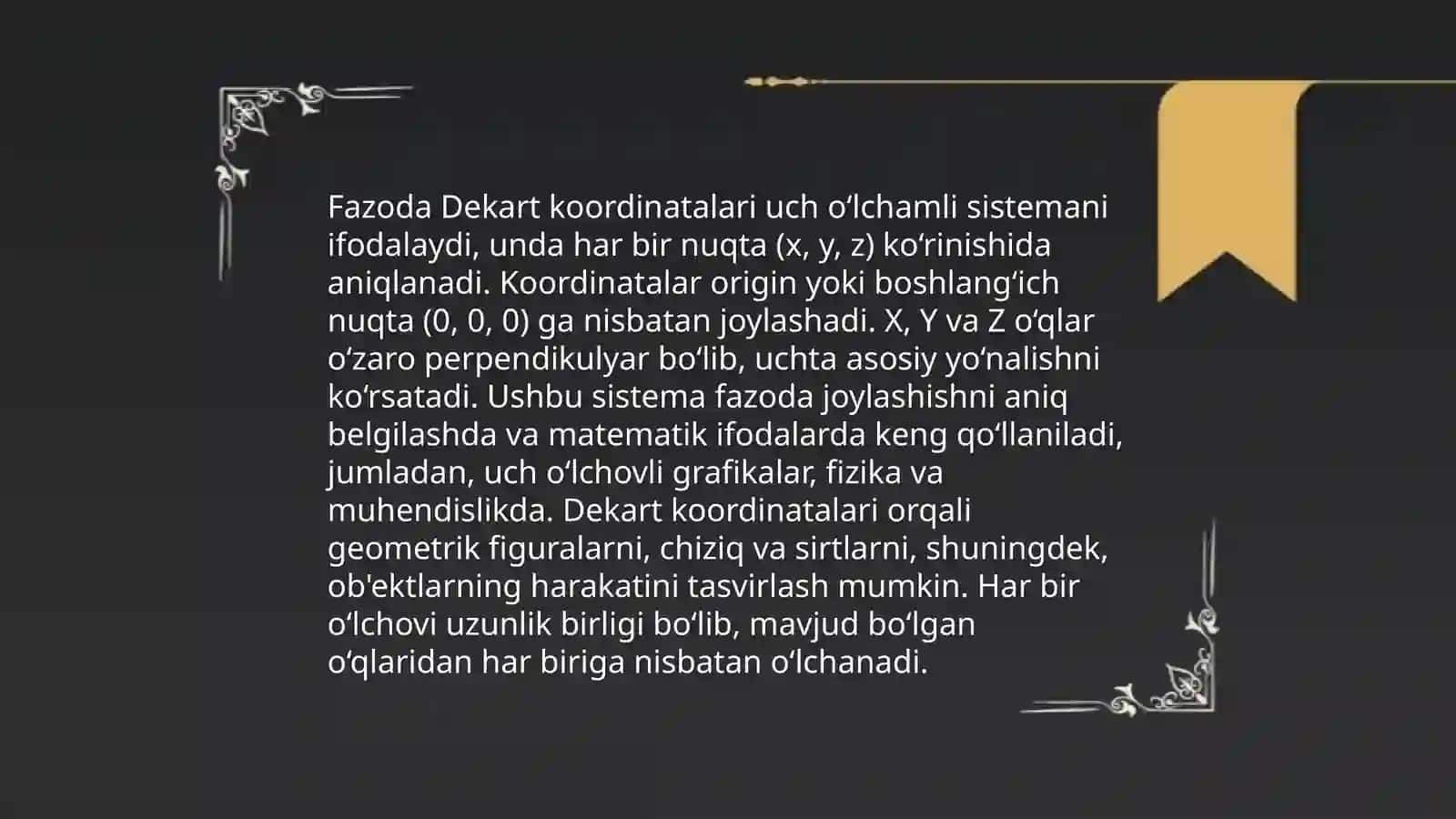 Tekislikda va fazoda Dekart koordinatalar sistemasi 4