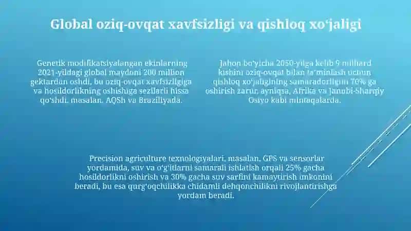 Ilmiy-texnologik taraqqiyotning qishloq xo’jaligini rivojlantirishdagi roli 4