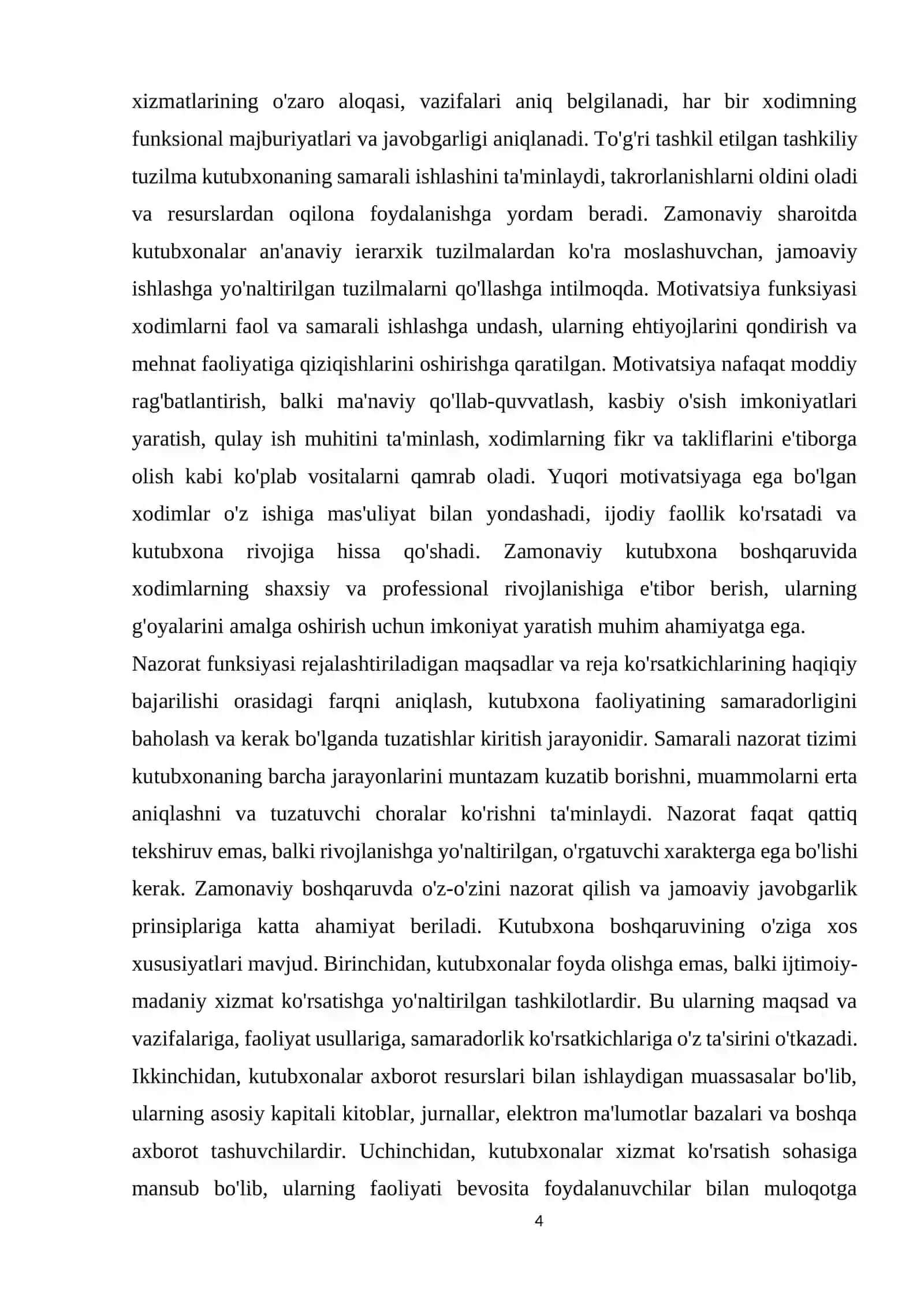 MUNDARIJA KIRISH I BOB. KUTUBXONA BOSHQARUVINING NAZARIY ASOSLARI 4