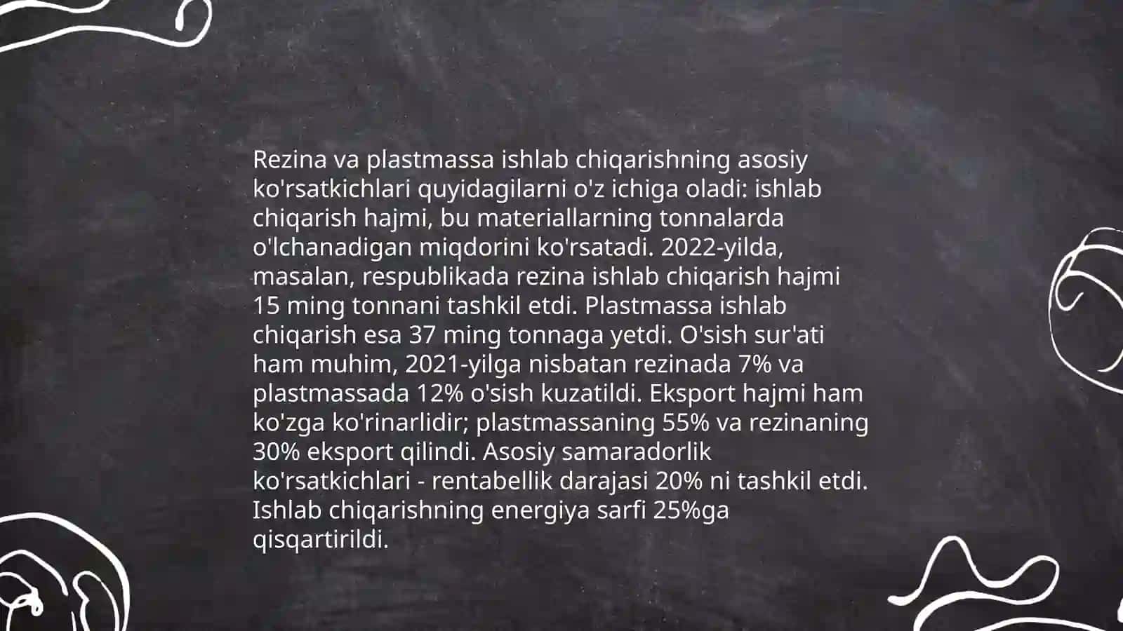 Rezina va plastmassa buyumlar ishlab chiqarishni rivojlantirish va asosiy ko‘rsatkichlari 4