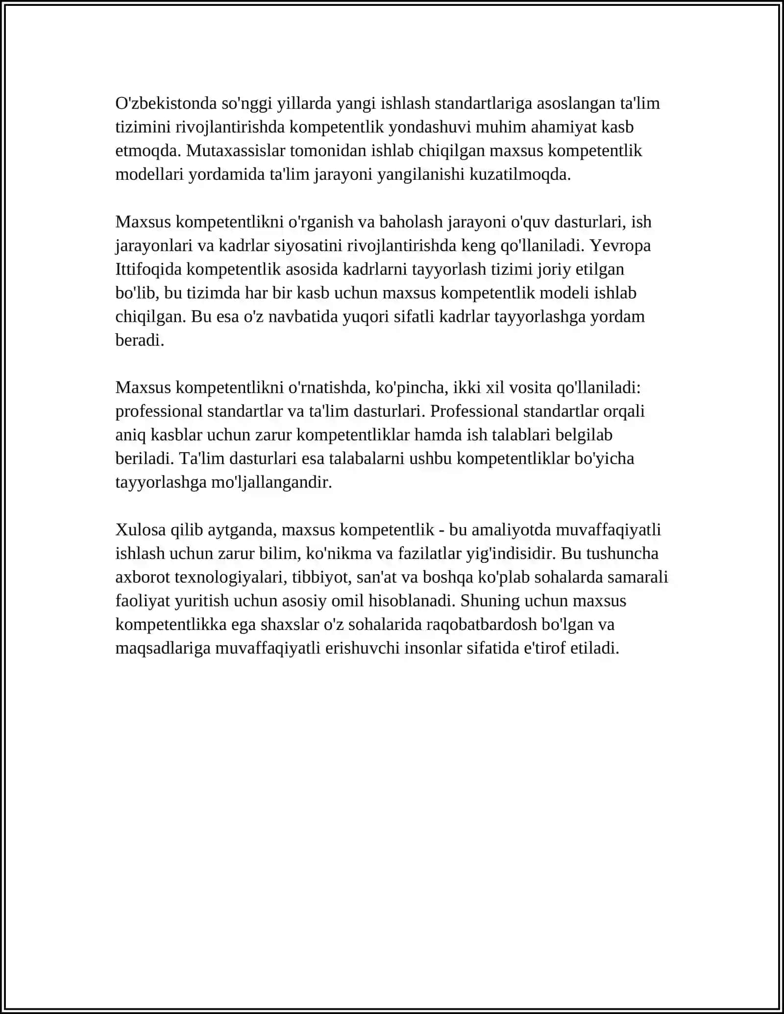 MAXSUS KOMPETENTLIK VA UNING MAZMUNI 4