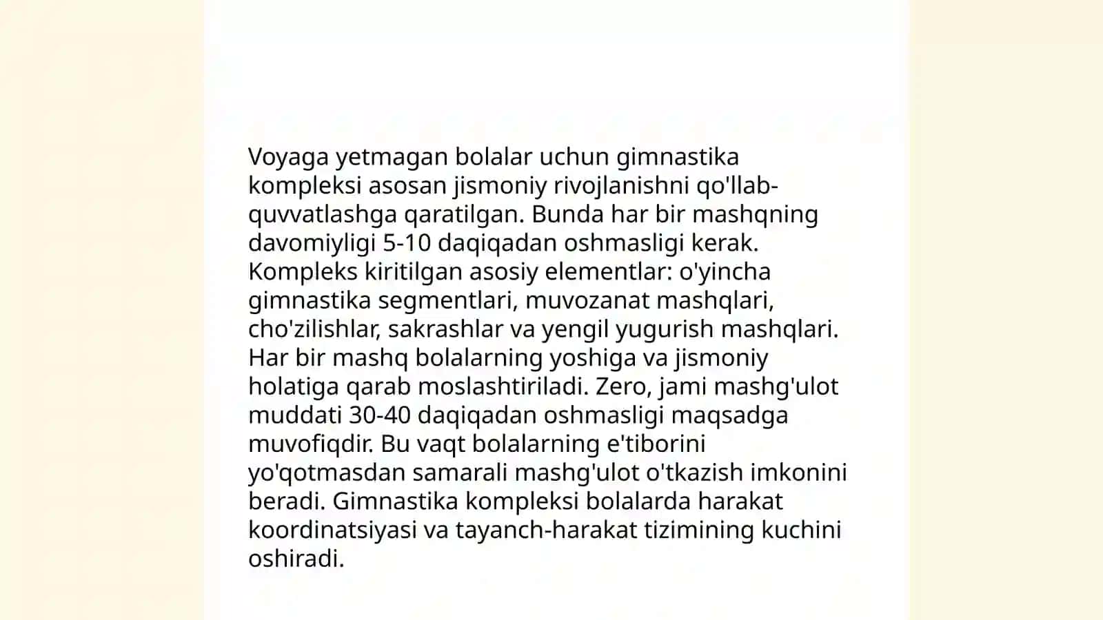 Maktabgacha taʼlim yoshidagi bolalar uchun gimnastika komplekslarini shakllantirish 4