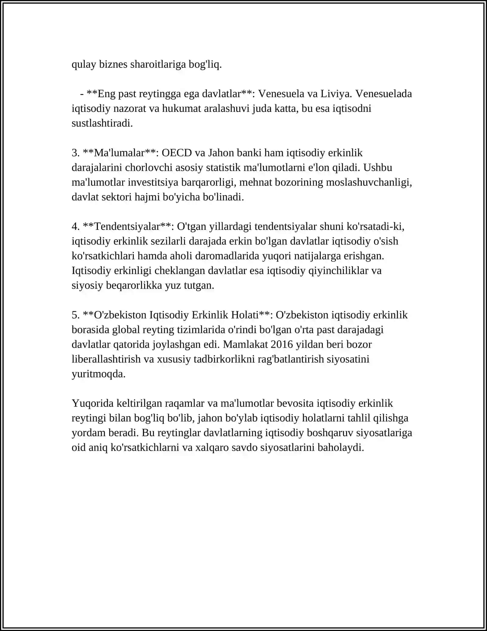 IQTISODIY VA IJTIMOIY SOHADAGI USTUVOR XALQARO REYTINGLAR VA ULARGA OʻZBEKISTONNNING INTEGRALLASHUVI 4