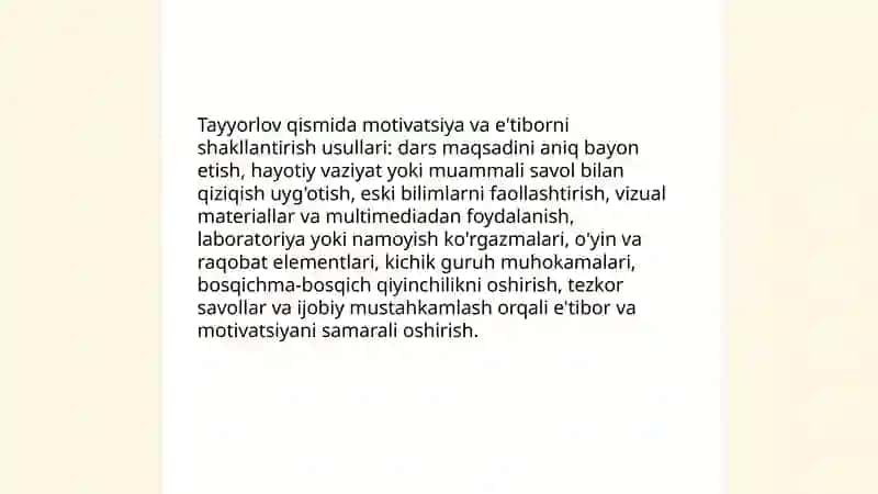 Darsning asosiy komponentlari tayyorlov asosiy va yakuniy qisimlari davlat talim standart dasturi taxlili 4