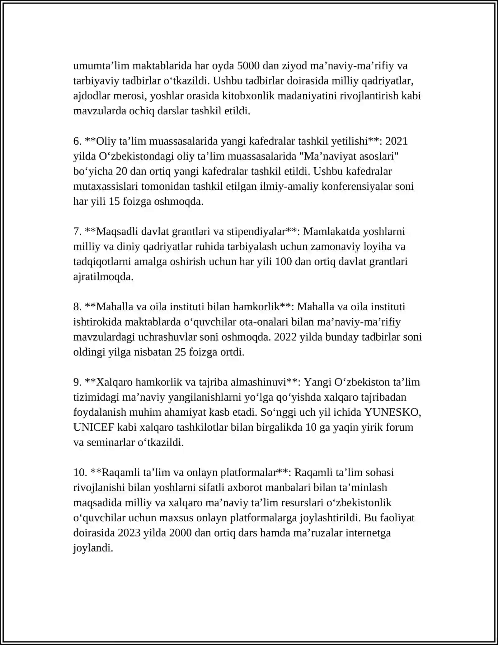 YANGI O‘ZBEKISTONDA AMALGA OSHIRILAYOTGAN MA’NAVIY O‘ZGARISHLAR 4