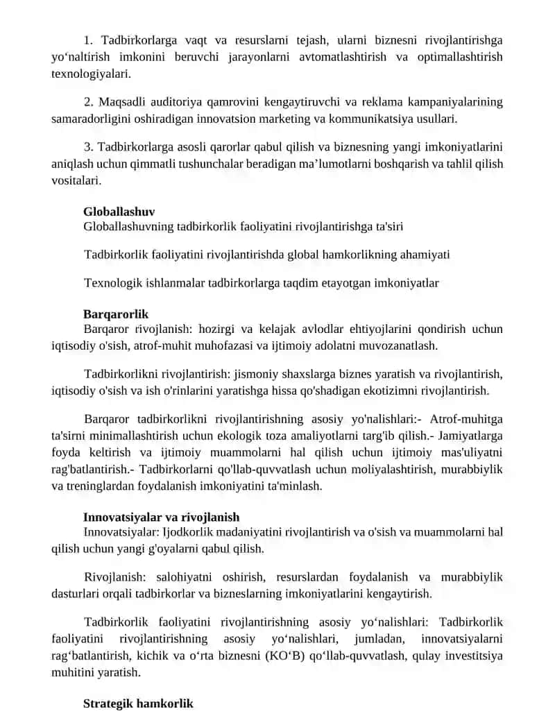 Tadbirkorlik Faoliyatini Rivojlantirishning Asosiy Yo'Nalishlari 4