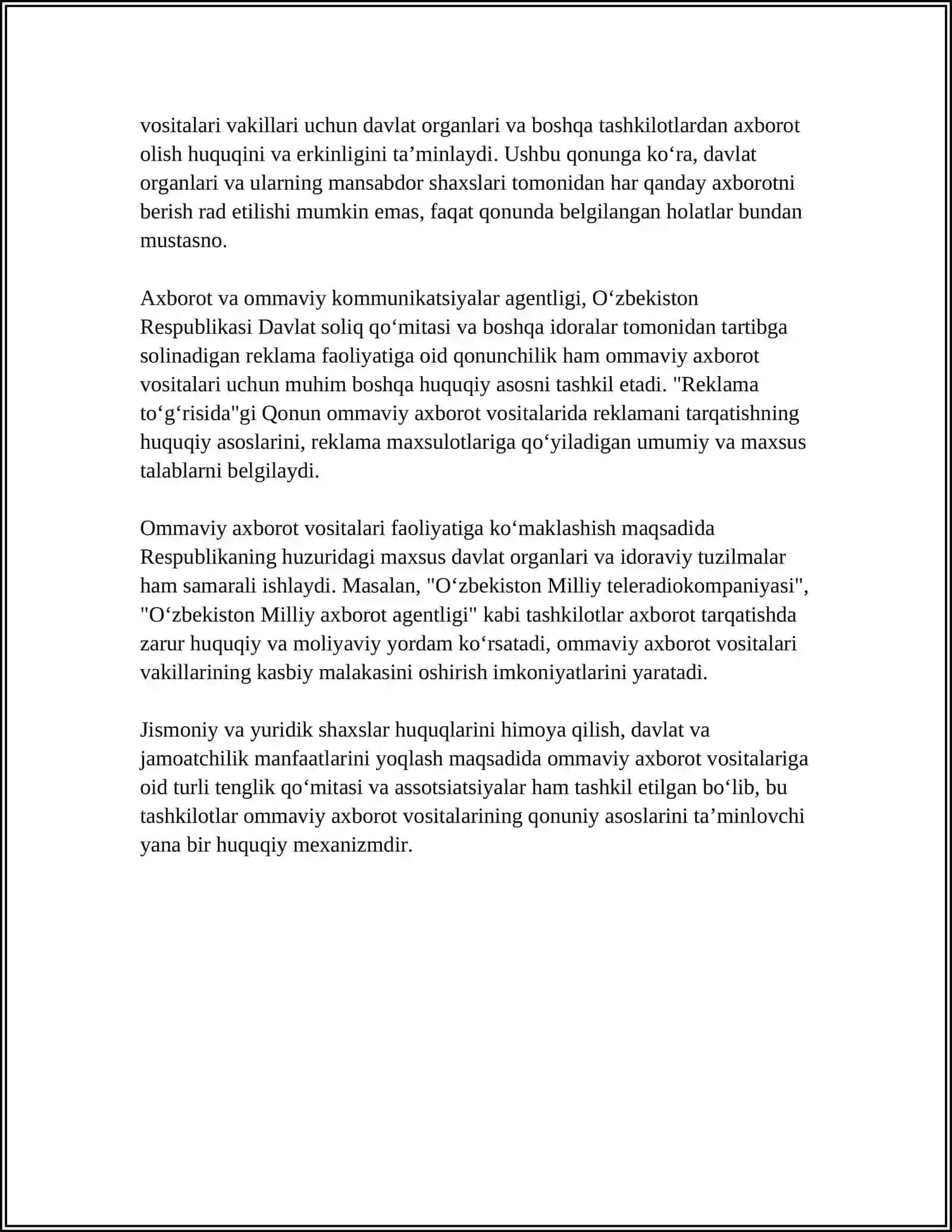 O'BEKISTON RESPUBLIKASI OMMAVIY AXBOROT VOSITALARINING FAOLIYATI 4