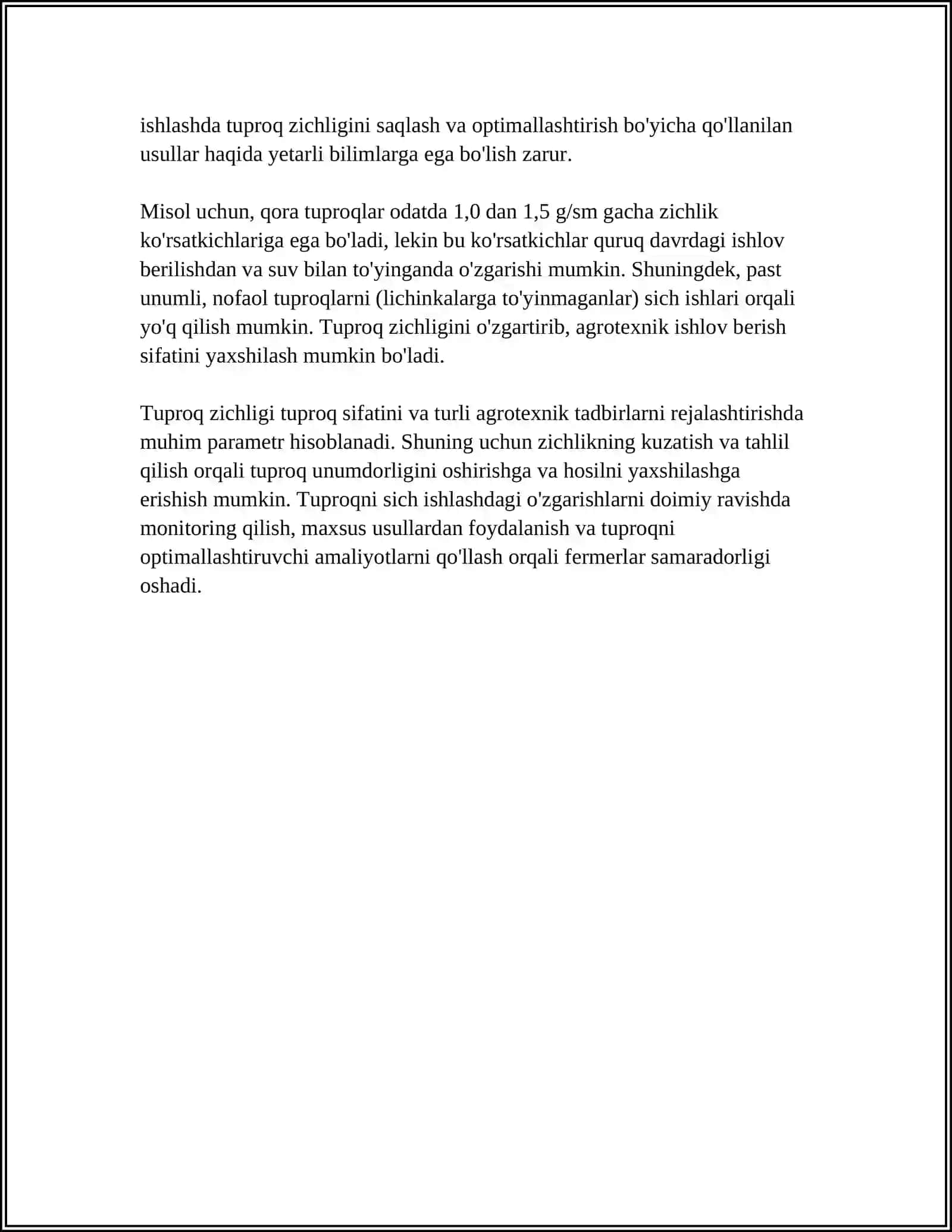 TUPROQNING FIZIK-MEXANIK, TEXNOLOGIK XOSSALARINI O'RGANISH 4