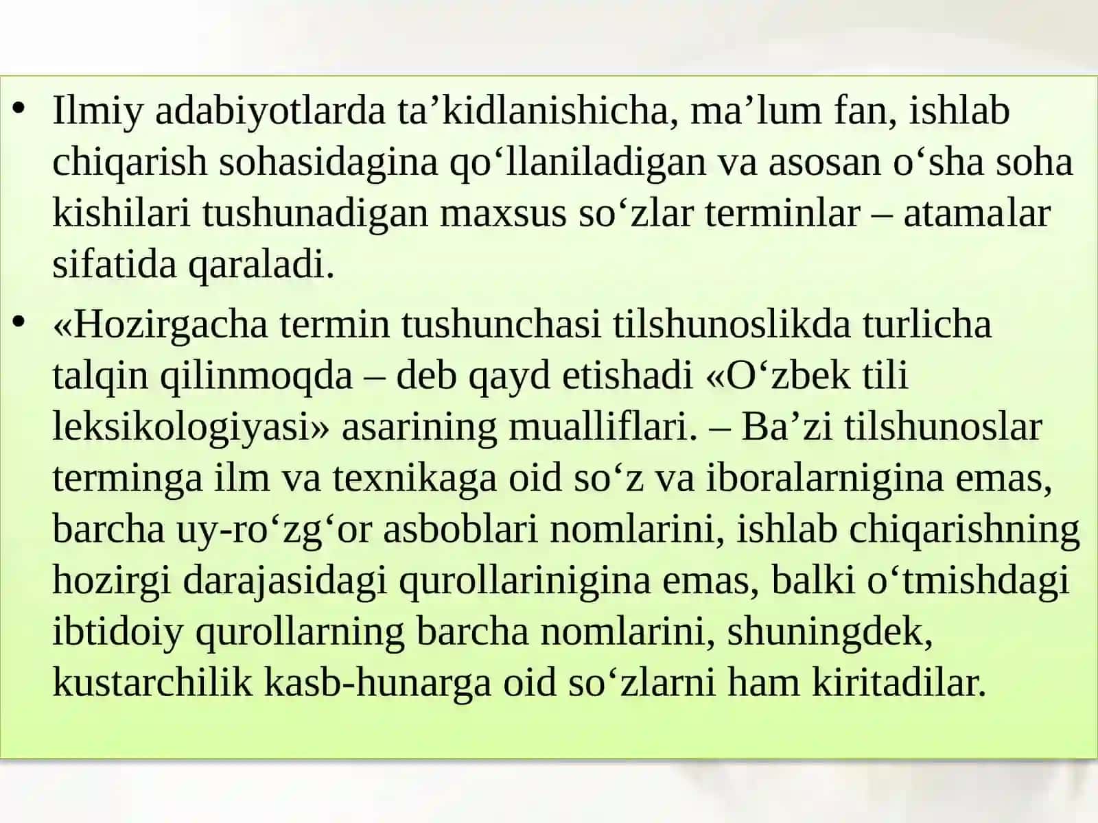 Terminlarning yasalishi. “Ibtidoiy jamoa me’morchiligi tarixi” matni. Arxitektura va qurilish sohasiterminlarning morfologik, sintaktik, semantik usul bilanyasalishi 4