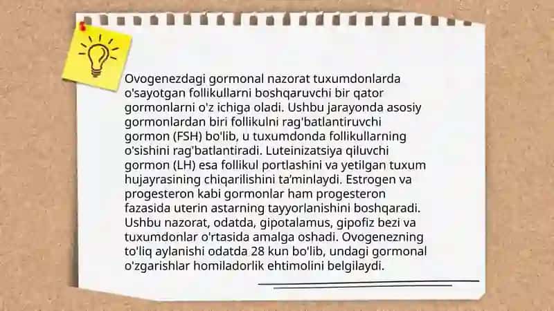Odamda ovaganez va spermatozoyitning xususiyatlari.Atrof muhitning zararli omillari va ularing repraduktiv qobilyatiga tasiri. Odamda rivojlanishning kritik davrlari 4