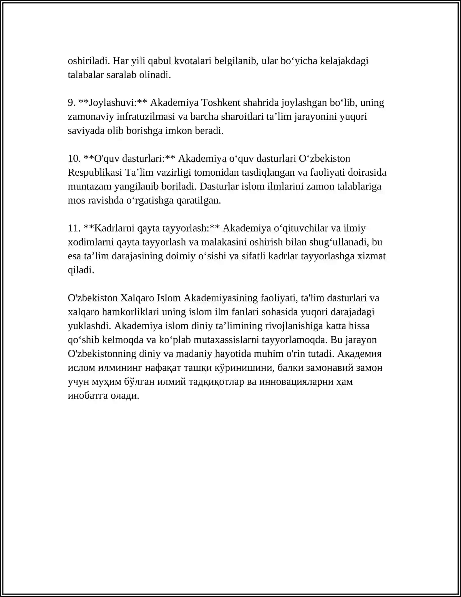 Oʻzbekiston Xalqaro Islom Akademiyasi 4