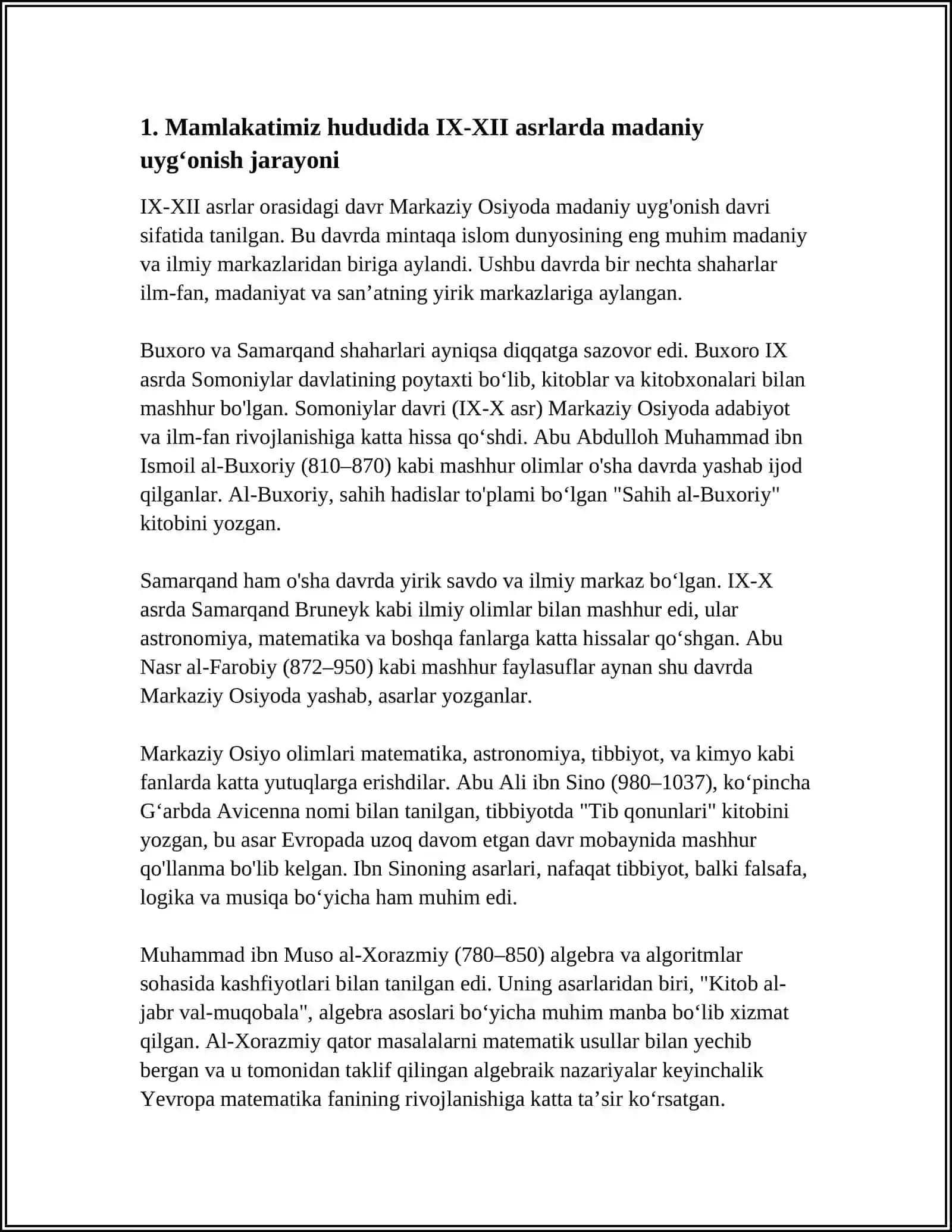 IX XII ASRLARDA MAMLAKATIMIZ HUDUDIDA ROʻY BERGAN MADANIY UYGʻONISH 4