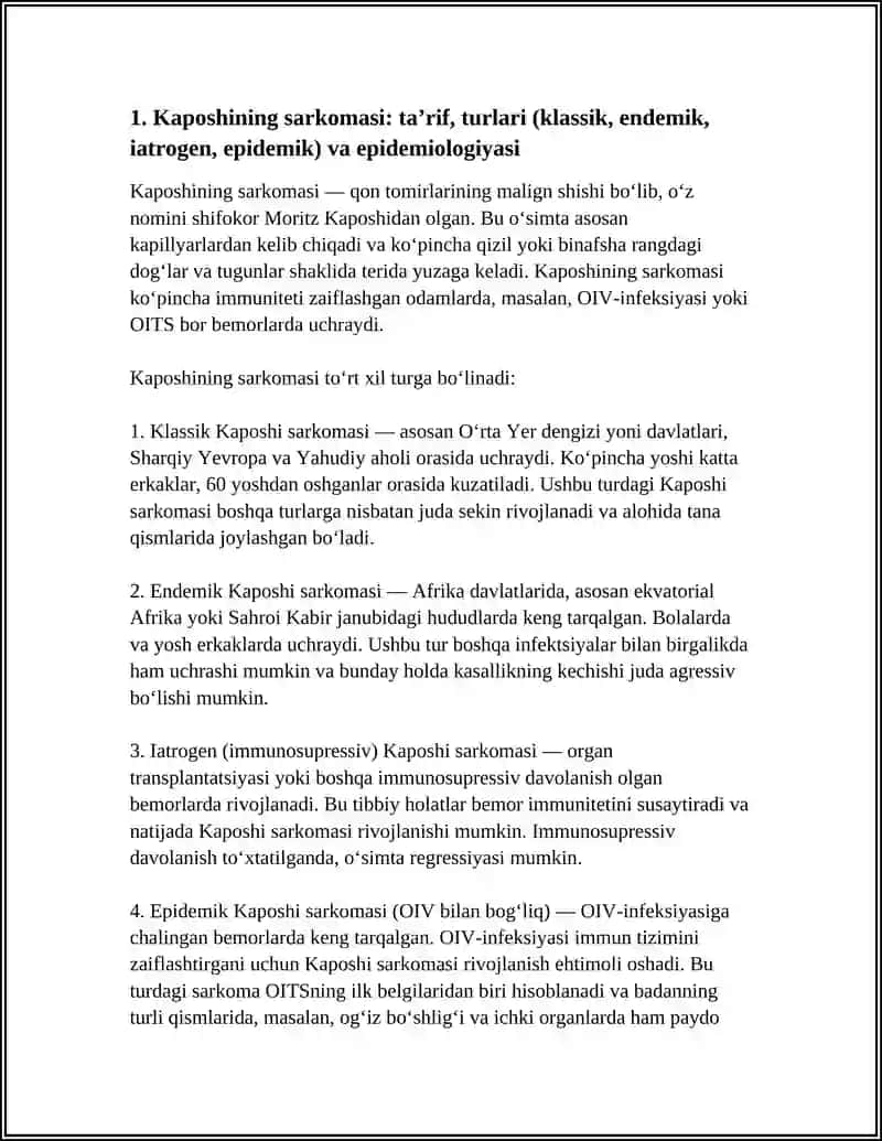 Kaposhining sarkomasi. Ekzema Kaposhi. Ifa va PZR diagnostik usullarining dermatovenerologiyada qo'llanishi 4