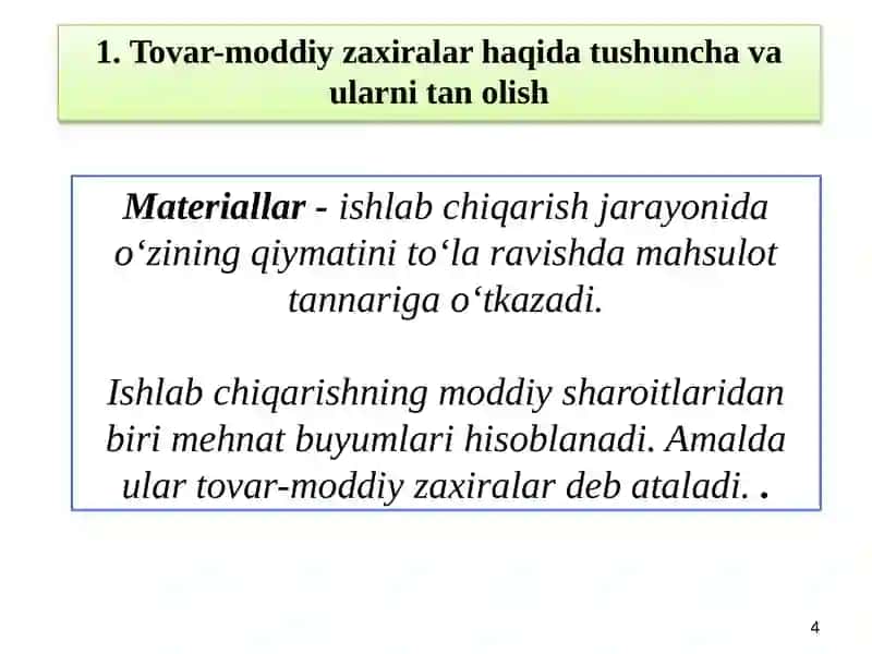 Tovar-moddiy zaxiralar haqida tushunchalar nitanolish 4
