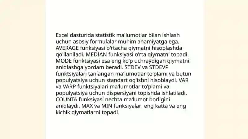 MS Excel 2016 dasturining statistik tahlillari qilish va yechimlar qidirish funksiyalari bilan ishlash 4