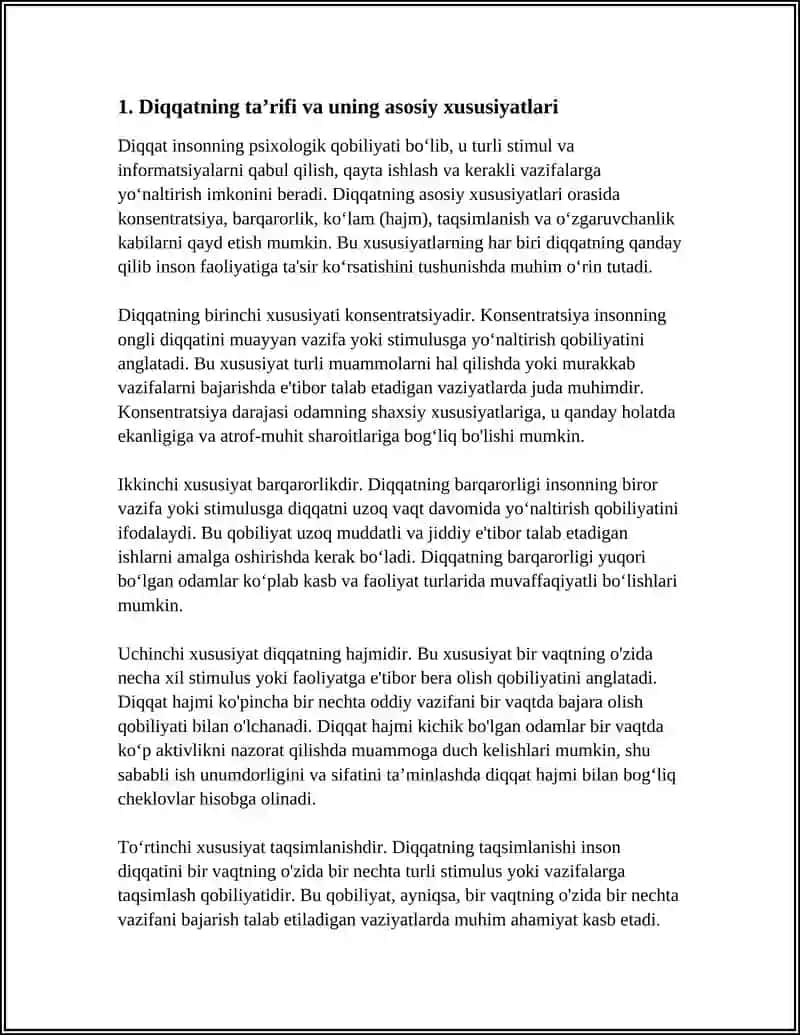DIQQATNING ASOSIY XUSUSIYATLARI VA ULARNING EKSPERIMENTAL TADQIQ QILINISHI 4