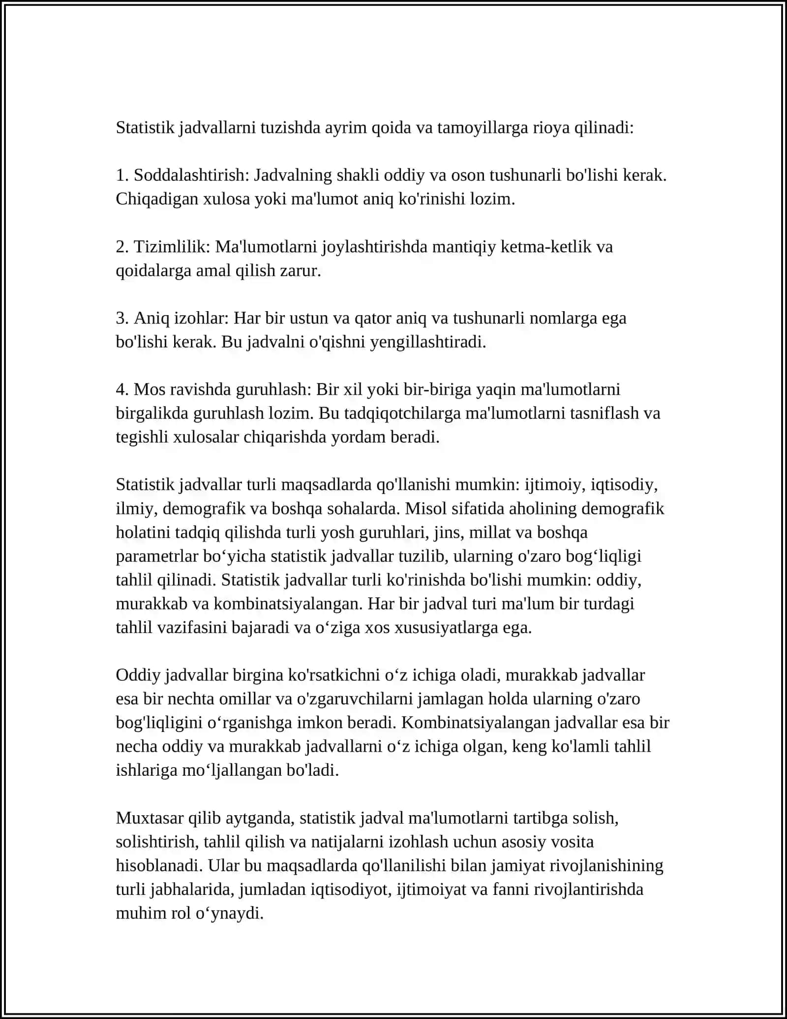 STATISTIK JADVALLAR VA ULARNING TURLARI 4