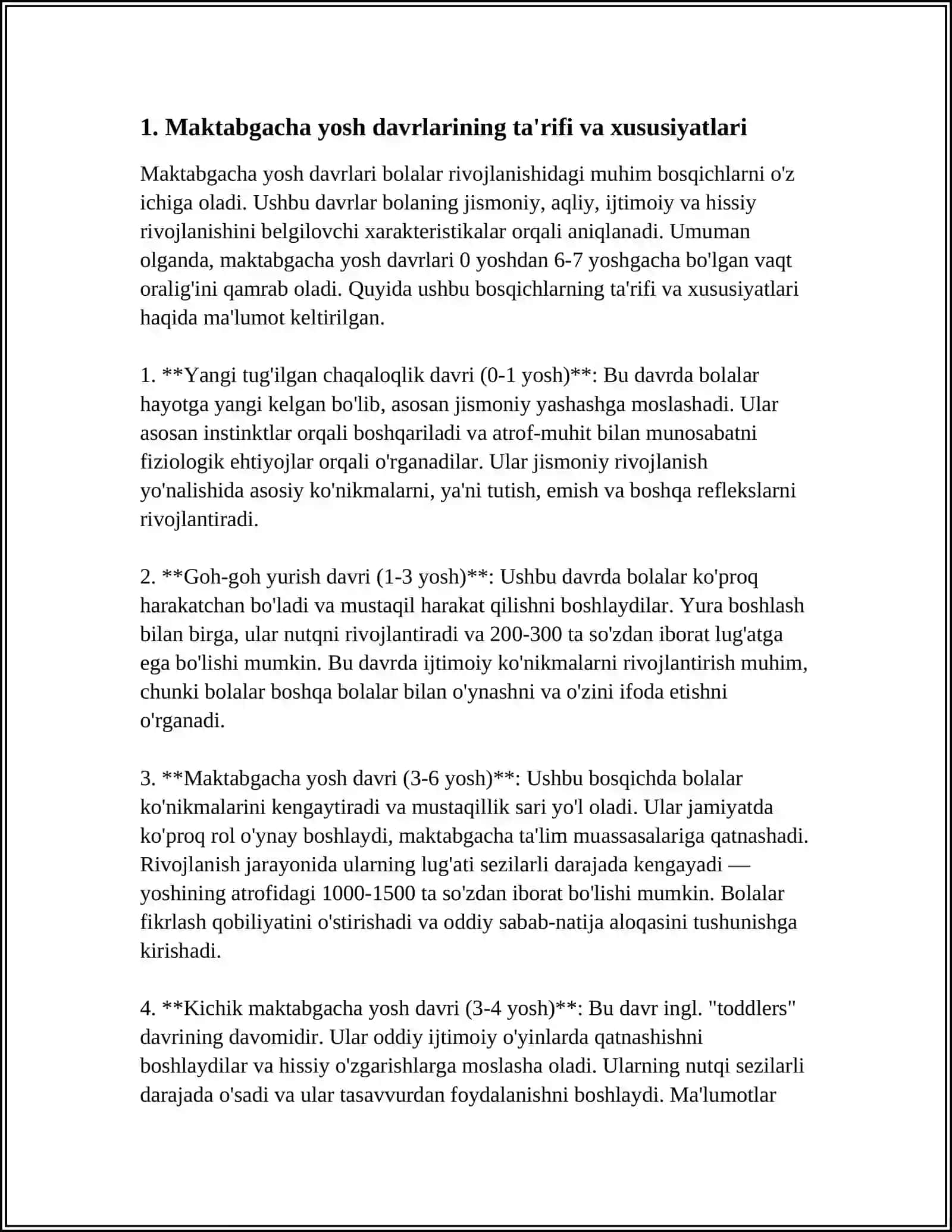 MAKTABGACHA YOSHDA BOLALARNING YOSHGA DOIR PEDAGOGIK VA PSIXOLOGIK XUSUSIYATLARI VA ULARNING BOLA SOG’LOM RIVOJLANISHIDAGI AHAMIYATI 4