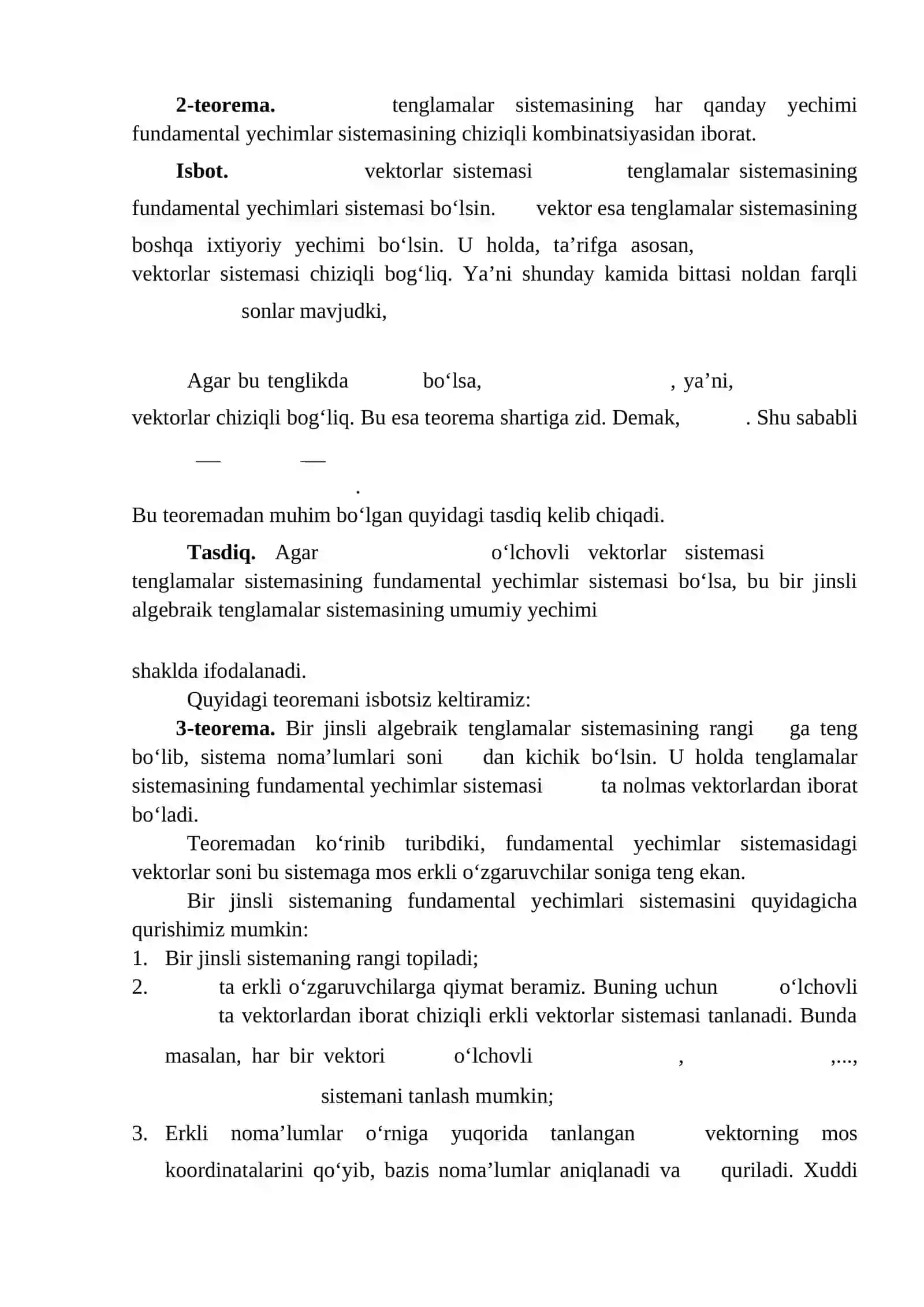 Bir jinsli chiziqli algebraik tenglamalar sistemasining yechimlari 4