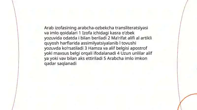 Arab izofasi uning oʻzbek yozuvidagi oʻrni 4