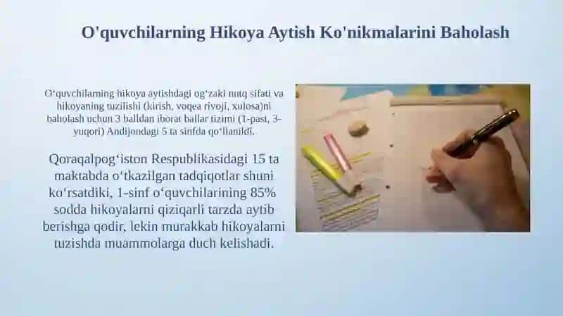 1-2sinflarda namunaviy matnni qayta hikoyalash va bayon yozish darslarini kuzatish va tahlil qilish 4