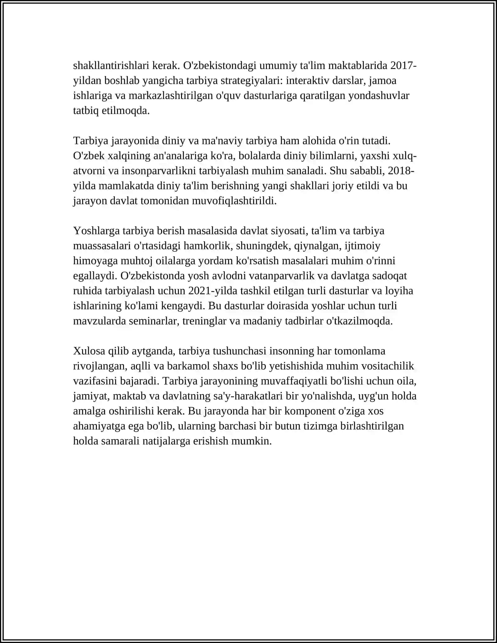 MUSTAQIL ISH Mavzu: TARBIYA MAQSADI VA VAZIFALARI 4