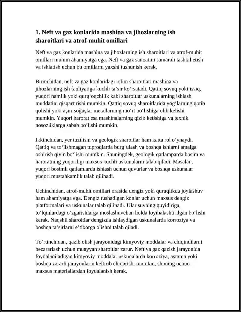NEFT VA GAZ KONLARI ISHLATISH JIHOZ VA USKUNALARI FANIDA MUSTAQIL ISH 4
