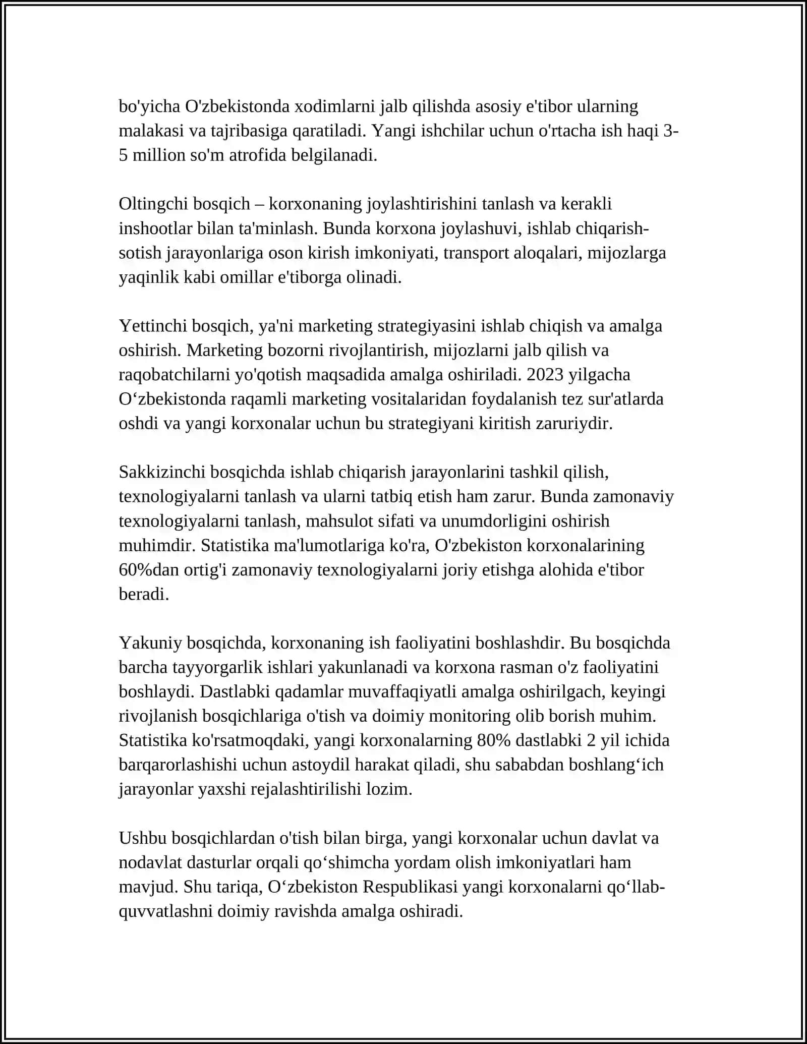 O‘ZBEKISTONDA YANGI KORXONALARNI TASHKIL ETISH ASOSLARI 4
