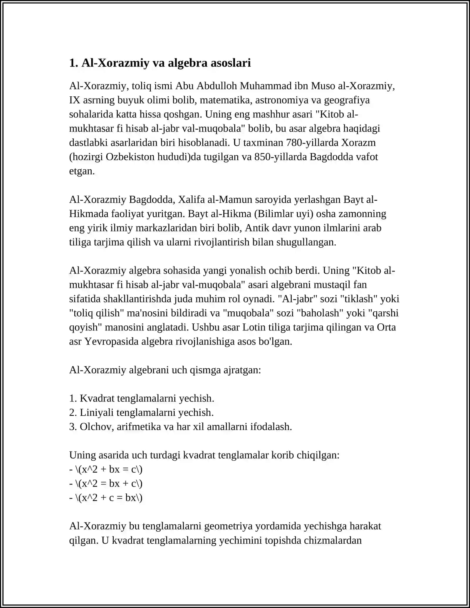 OʻRTA ASR SHARQ ALLOMALARINING MATEMATIKAGA QOʻSHGAN HISSALARI 4