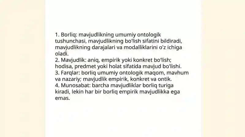 Borliq falsafasi Ontologiya 4