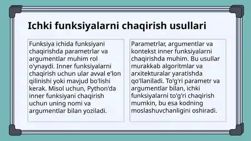 Python dasturlash tilida Funksiya ichida funksiyadan foydalanish 4