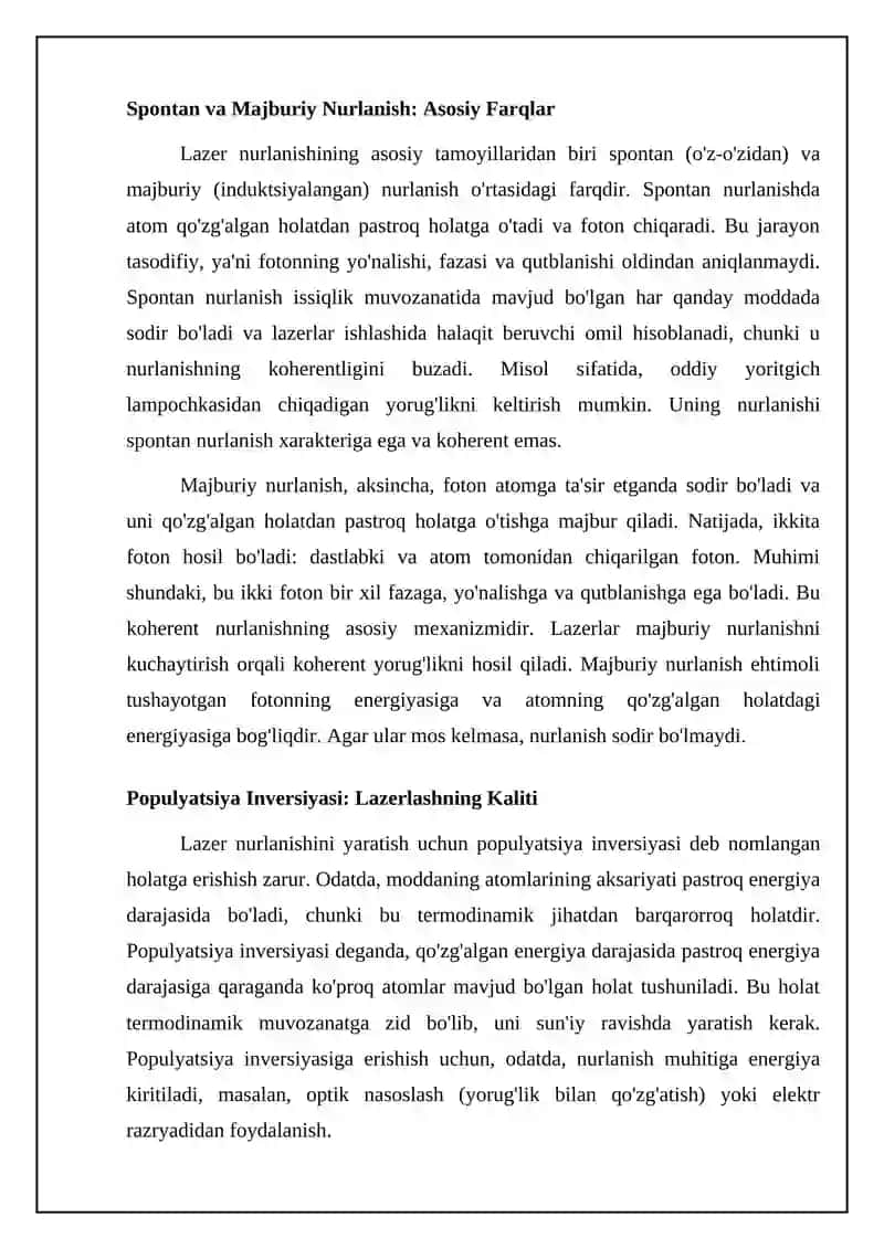 Lazer nurlanishining generatsiyasi va kuchaytirilishi 4