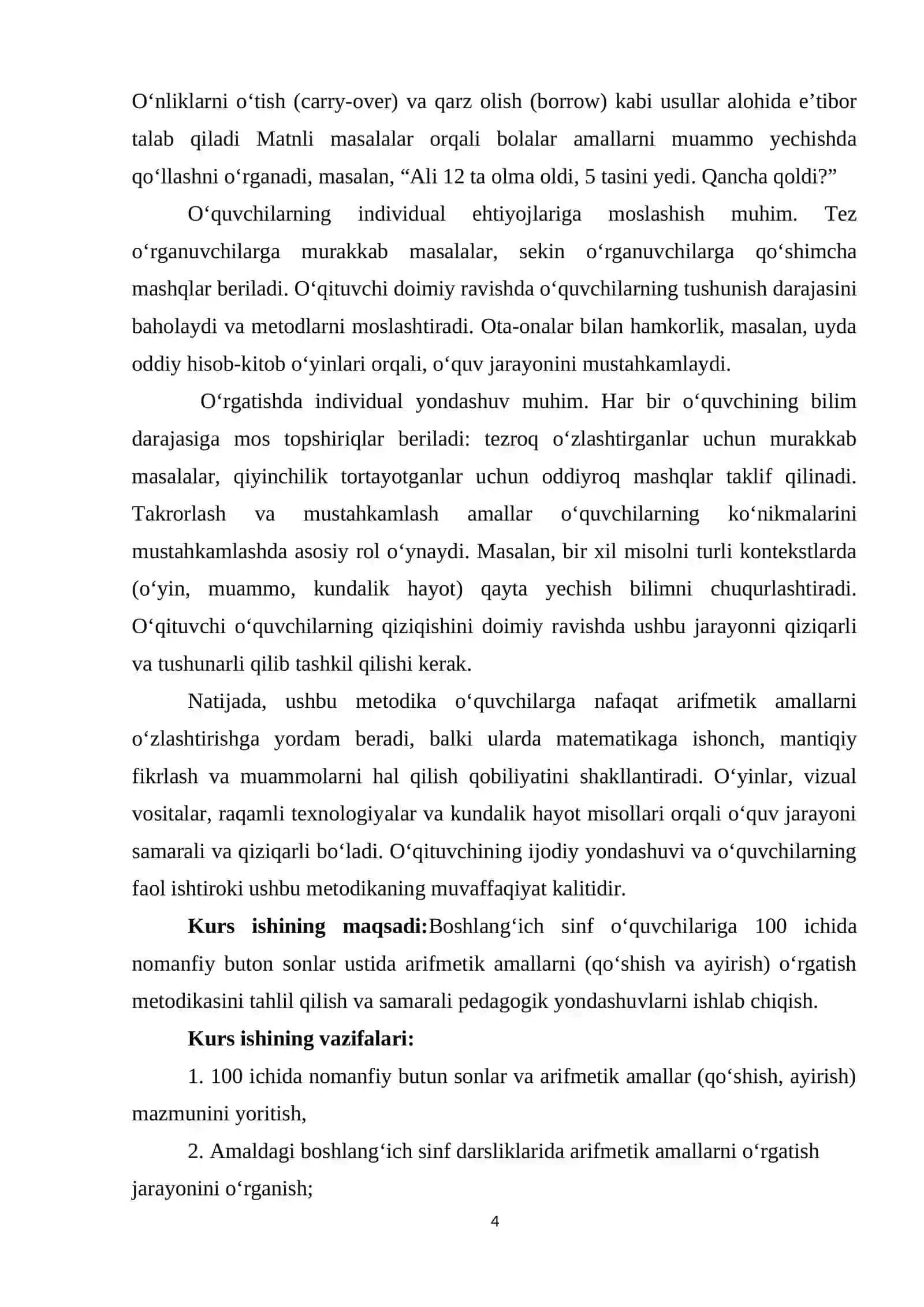 100 ichida nomanfiy butun sonlar ustida arifmetik amallarni oʻrgatish 4