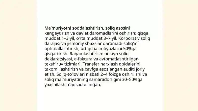 O‘zbekiston Respublikasining yaqin va o‘rta istiqboldagi byudjet-soliq siyosatining asosiy yo‘nalishlari 4